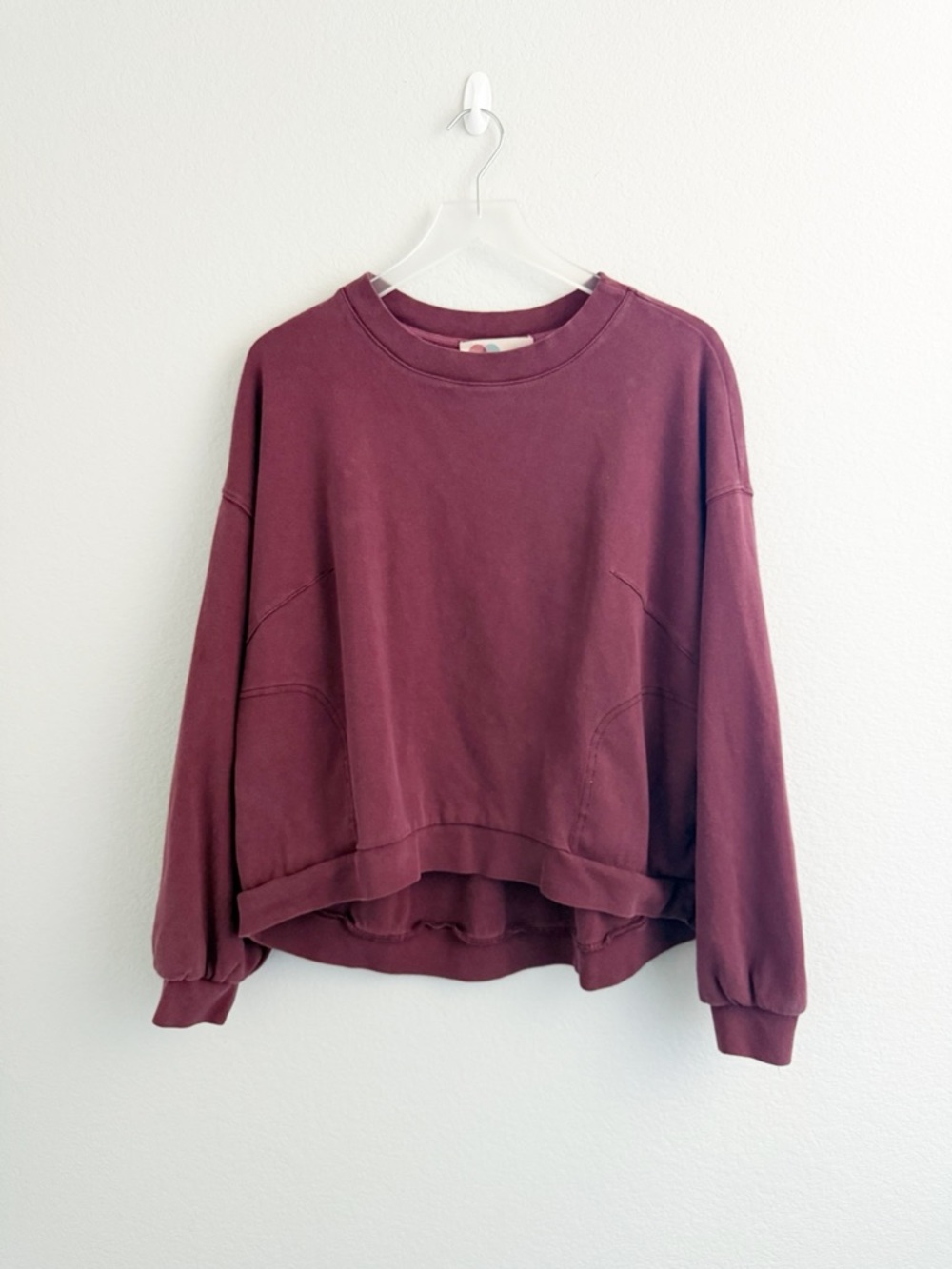 Free People Beach Burgundy Cozy Oversized Crewneck Sweatshirt with Pockets